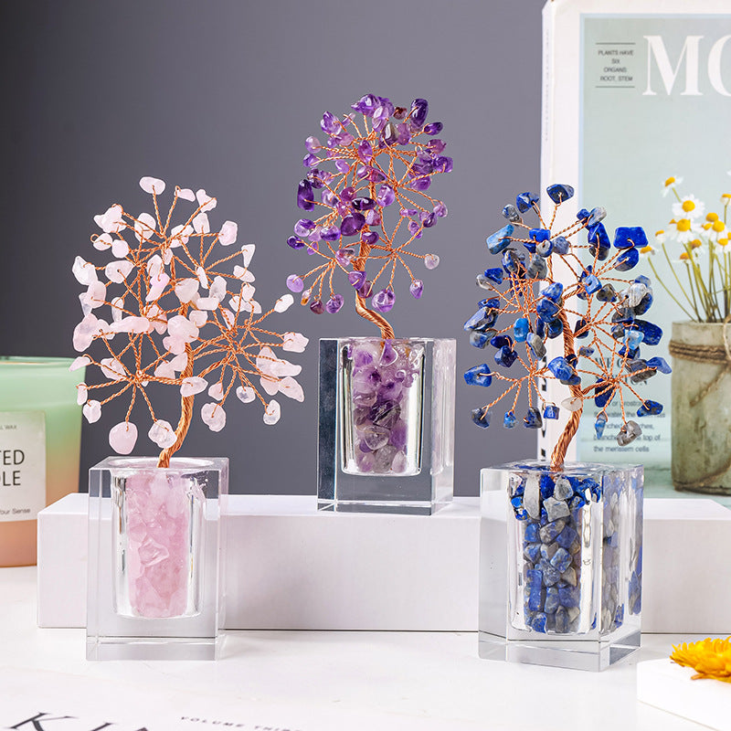Mixed Gemstone Crystal Tree in Glass Bowl Base — Abundance Centerpiece