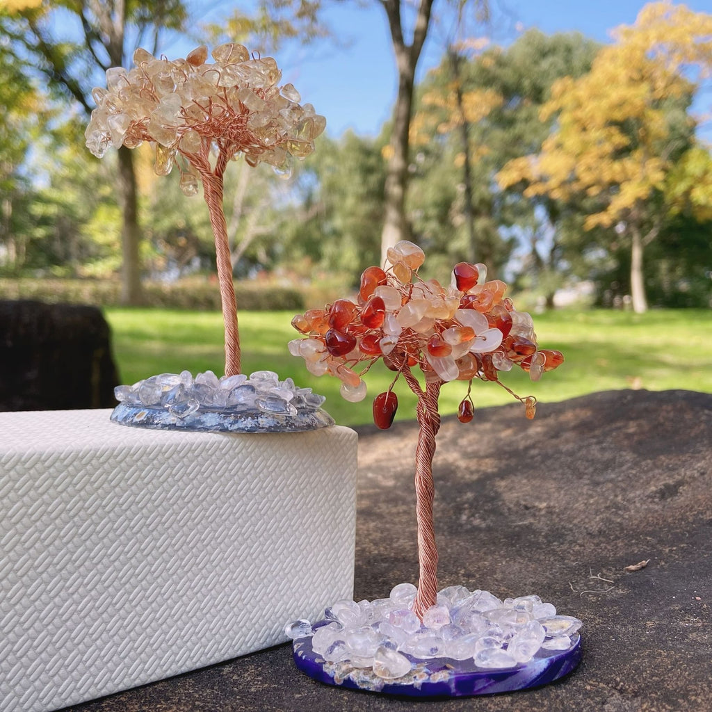 Rose Quartz Crystal Tree on Agate Slice Base — Love & Heart Chakra
