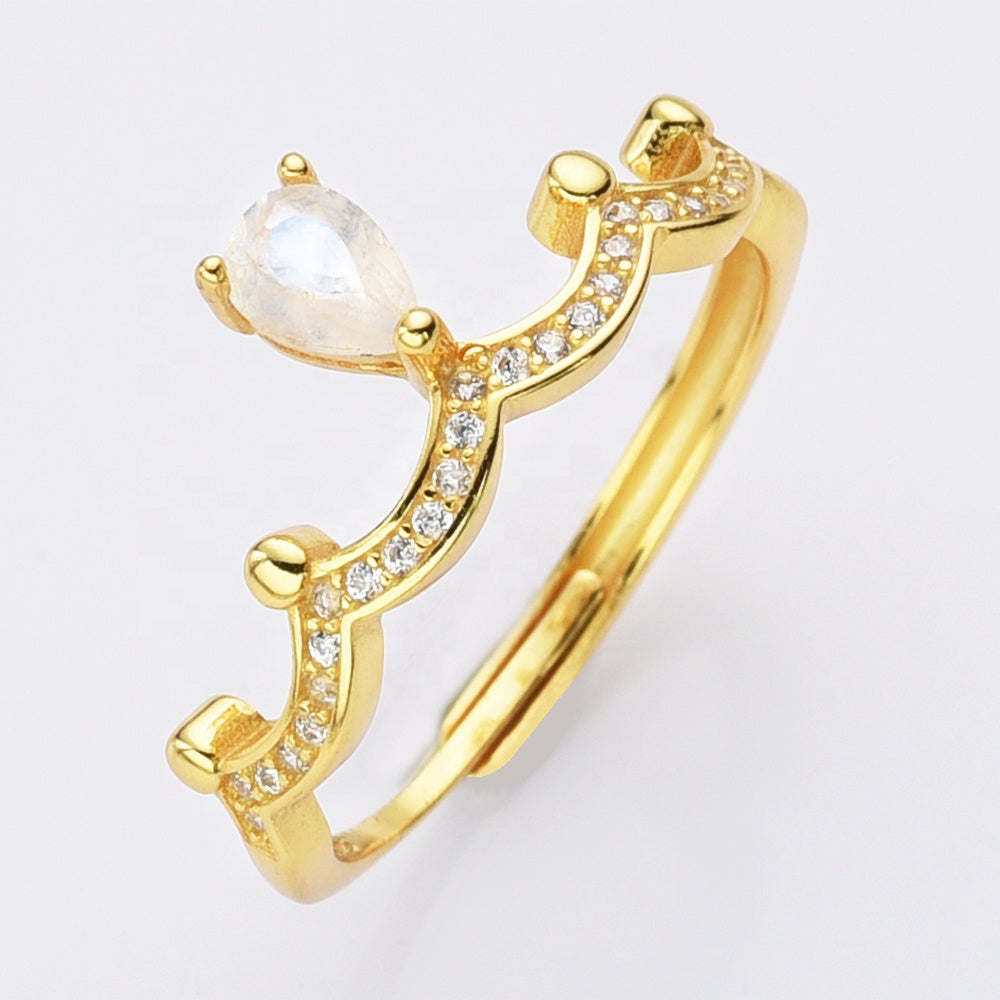 Natural Moonstone S925 Sterling Silver Adjustable Ring - Feminine Energy Jewelry