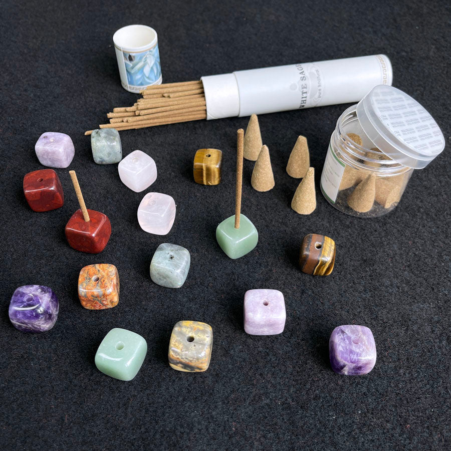 Natural crystal raw stone incense holder meditation stick burner rose quartz