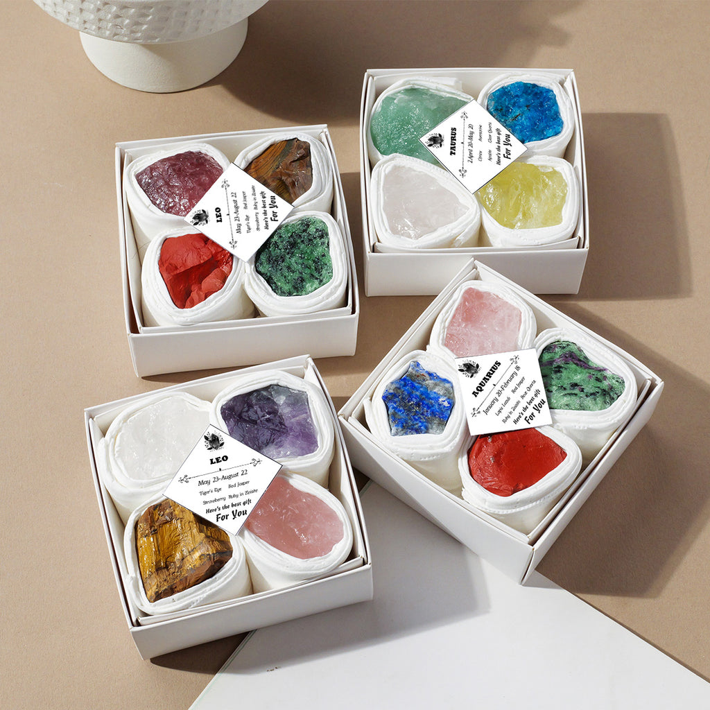 12 Zodiac Constellation Crystal Stone Set | Astrology Healing Gemstone Gift Box