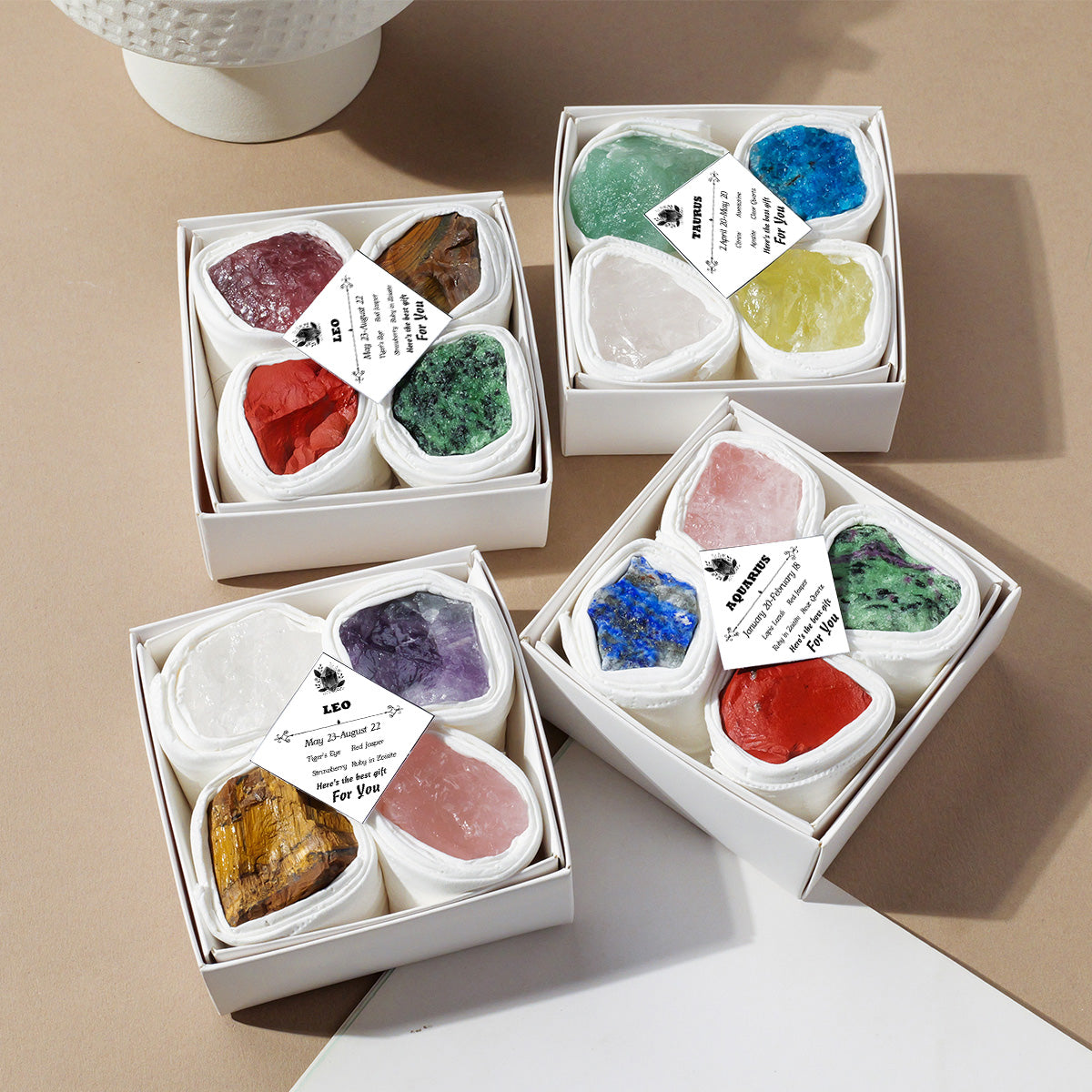 12 Zodiac Constellation Crystal Stone Set | Astrology Healing Gemstone Gift Box