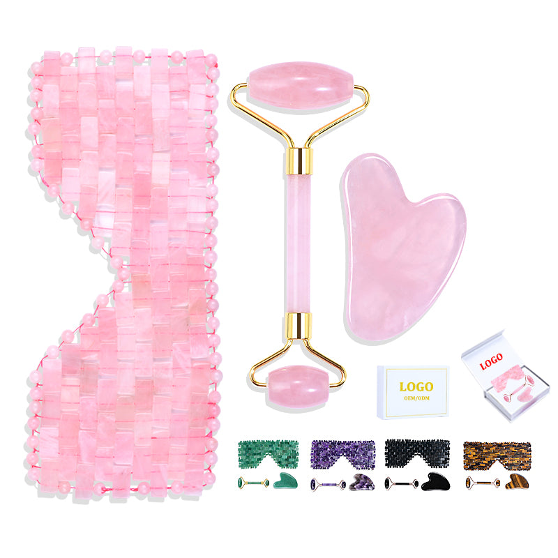 Rose Quartz Jade Roller & Gua Sha Facial Massage Set | Beauty Wellness Tool