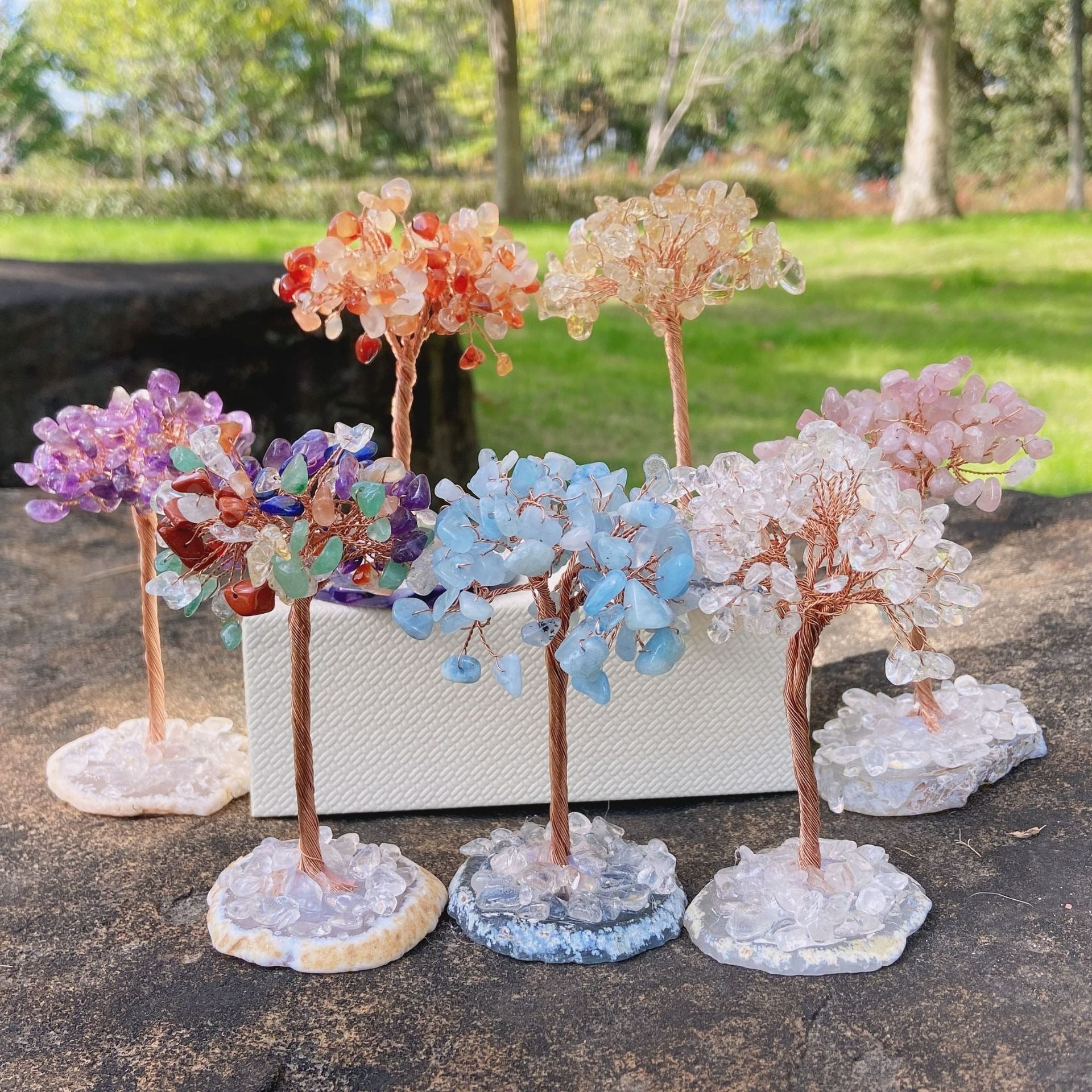 Rose Quartz Crystal Tree on Agate Slice Base — Love & Heart Chakra