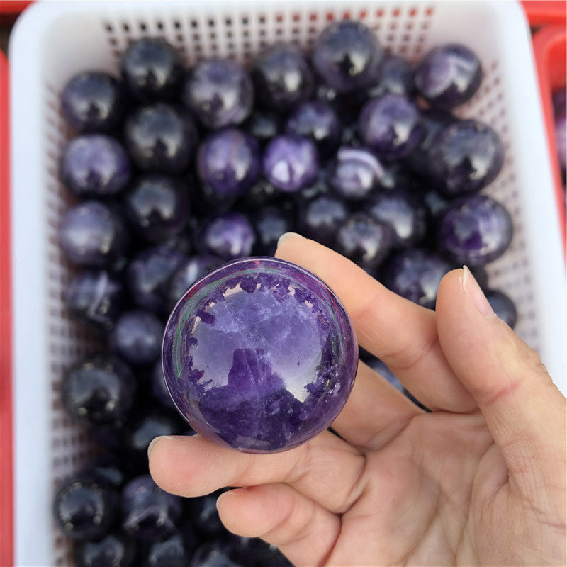 Natural Amethyst Crystal Ball Sphere with Wood Stand - Meditation & Reiki Decor