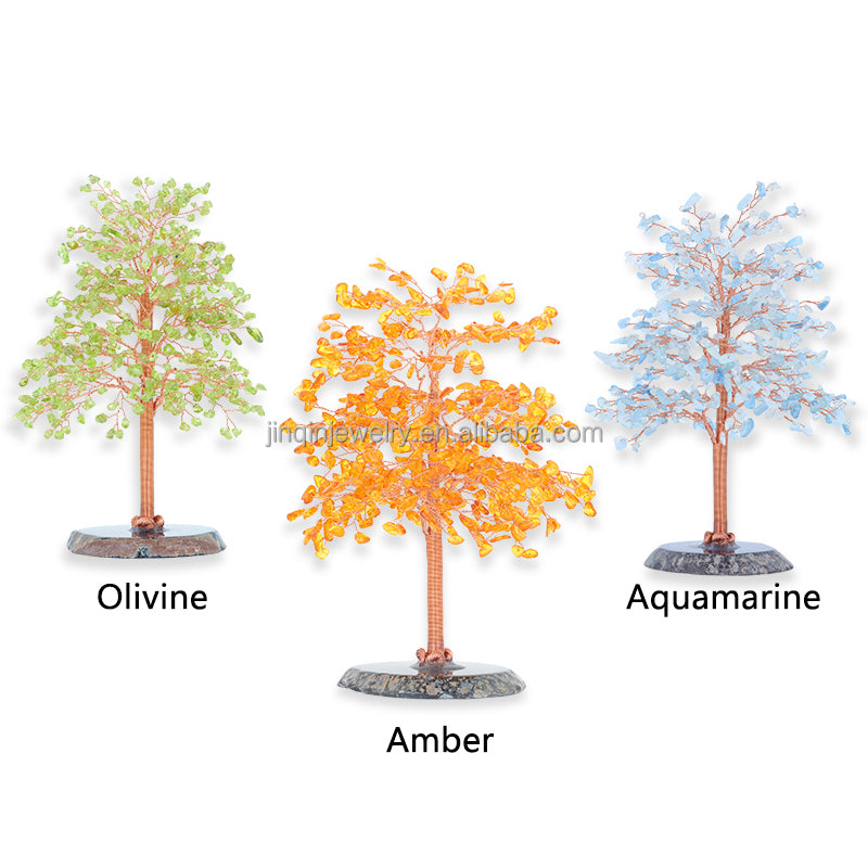Aquamarine Crystal Tree with Wooden Base — Throat Chakra Calm