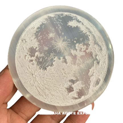 Natural selenite moon shape charging plate engraved crystal cleansing